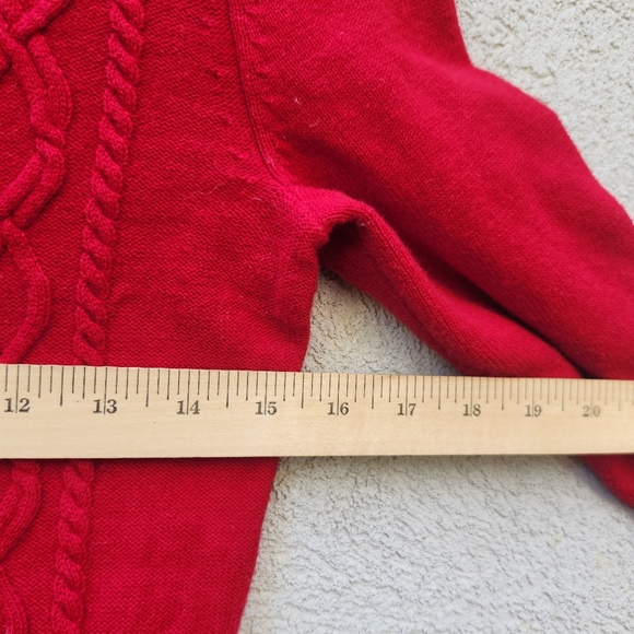 TALBOTS Women's Sweater Small Petite Red Lambswool Blend Cable Knit Pullover - Picture 9 of 10